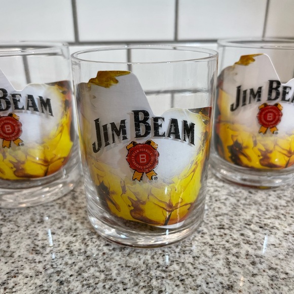 Set of 4 Wide Mouth Jim Beam Rocks Glass Vtg Round 4" Tall 3" Round Brand New! - Picture 2 of 6